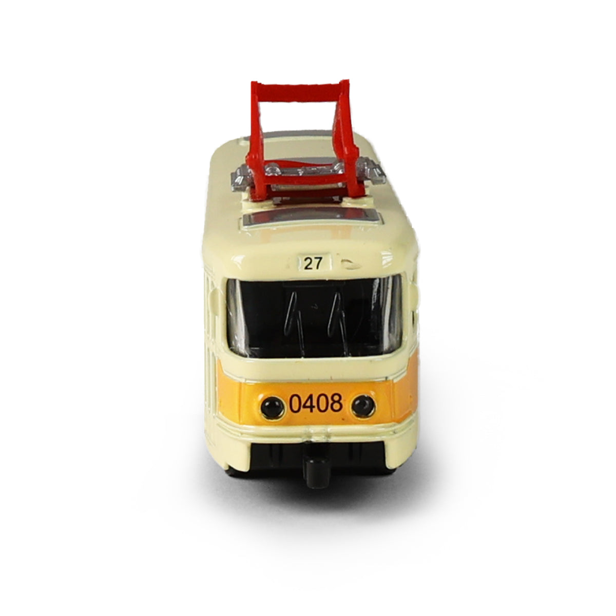 Yellow metal retro tram PRAGUE 16 cm