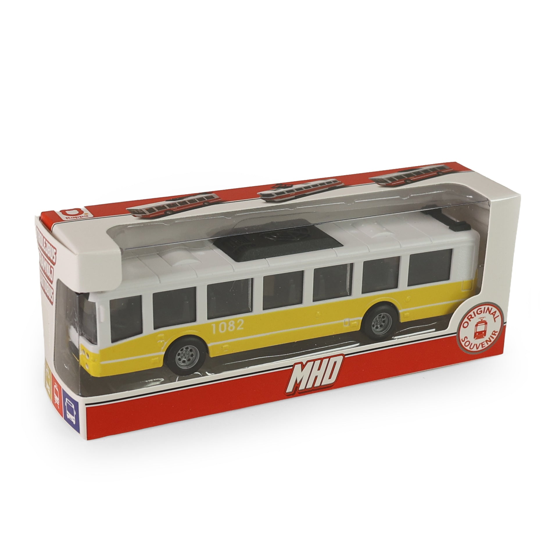Yellow city bus with opening doors 16 cm