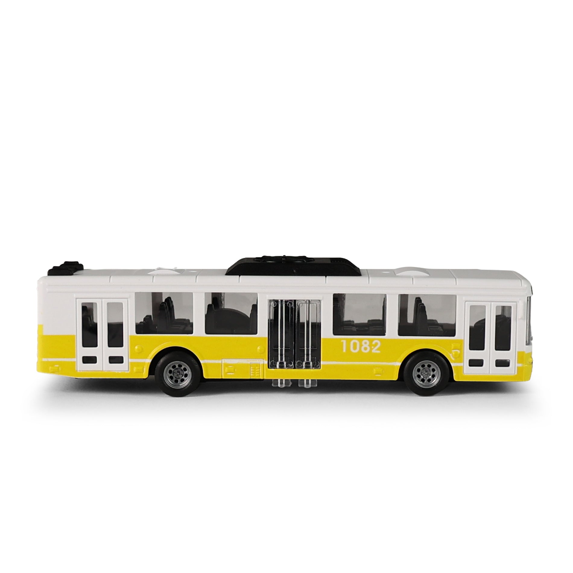 Yellow city bus with opening doors 16 cm