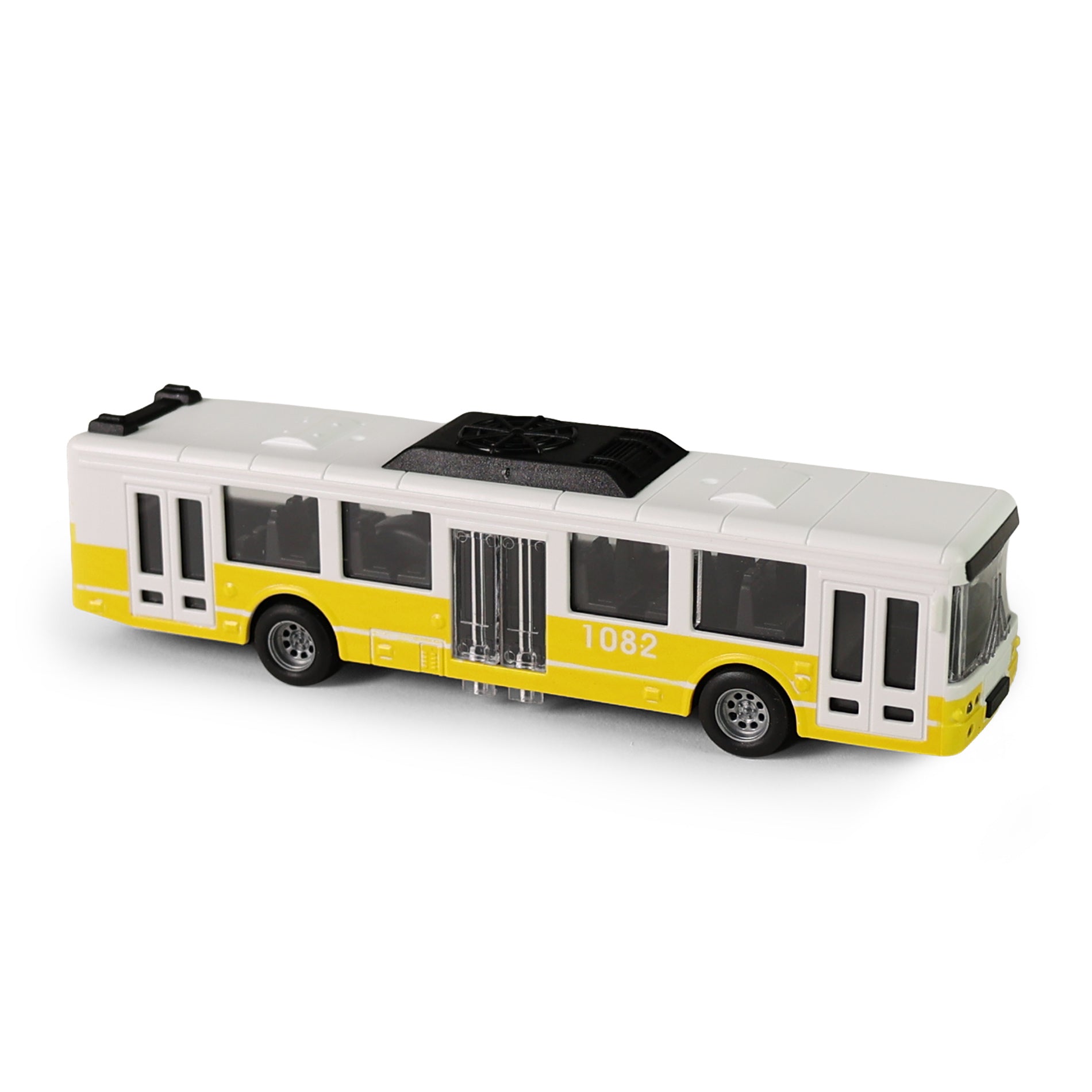 Yellow city bus with opening doors 16 cm