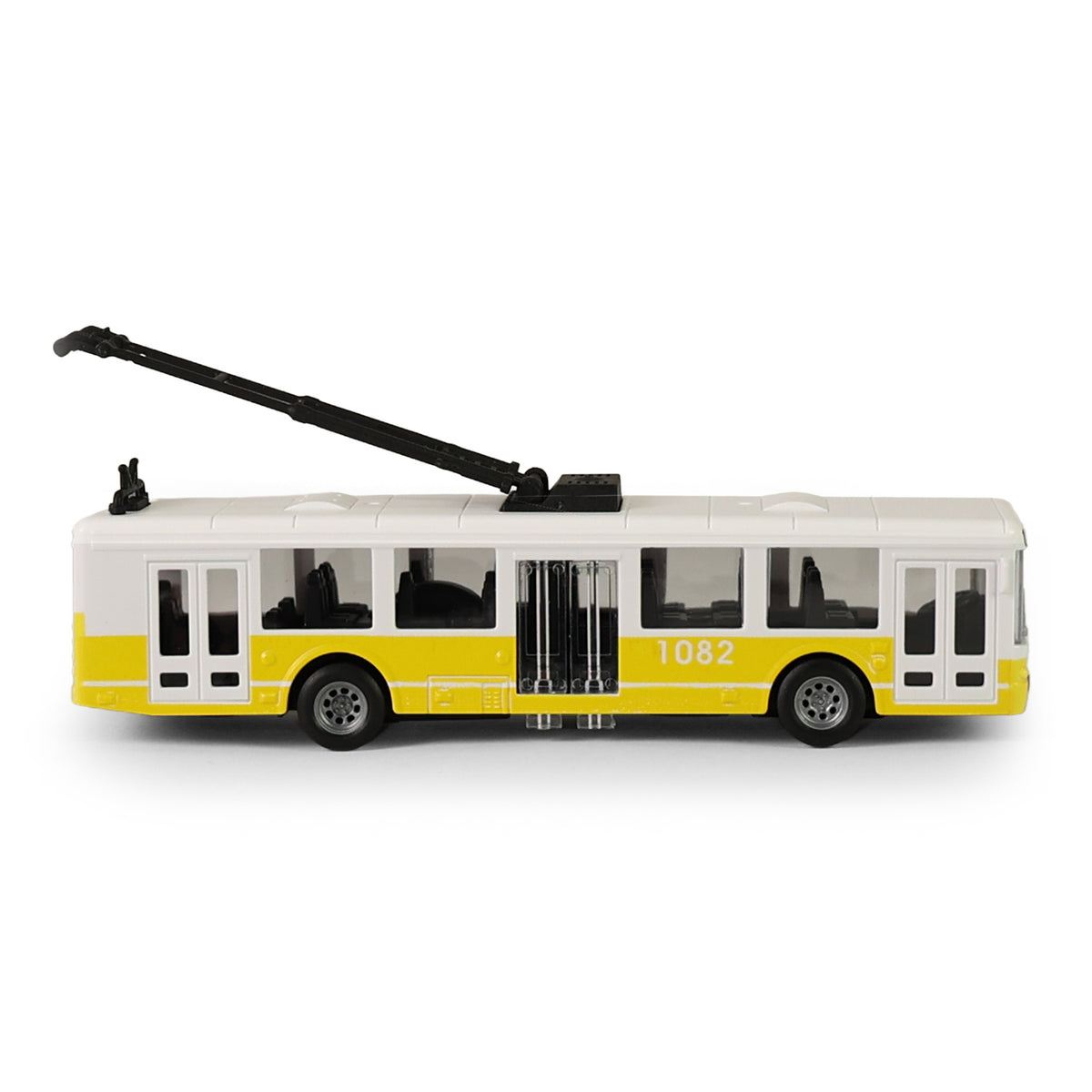 Yellow city trolleybus 16 cm with opening doors