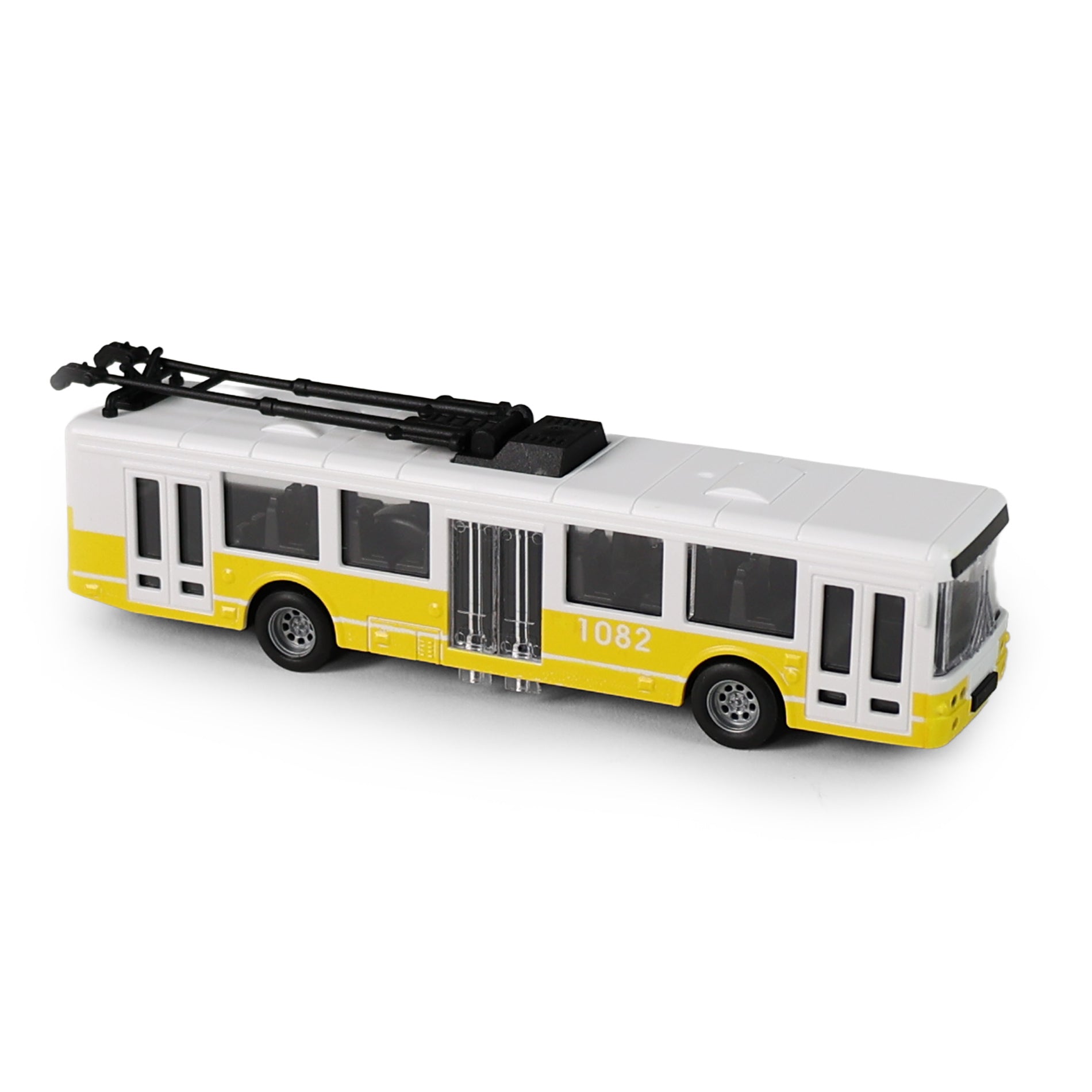 Yellow city trolleybus 16 cm with opening doors