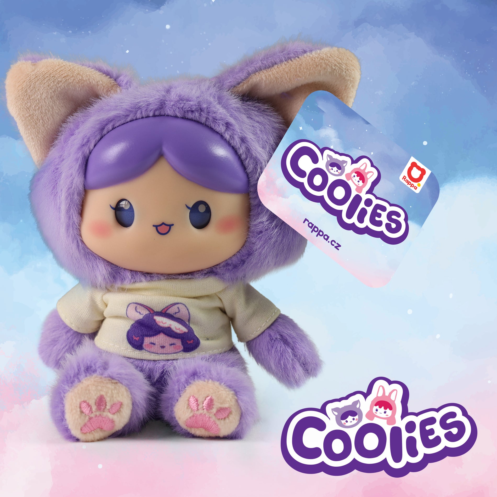 Purple plush COOLIES doll 15 cm
