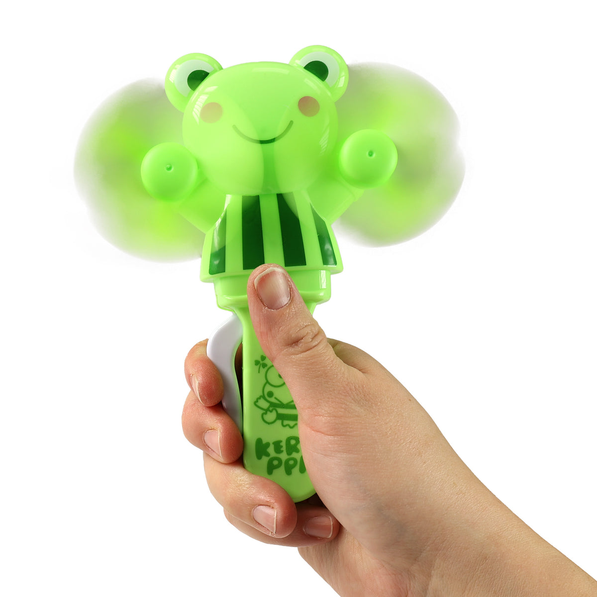 Hand-held plastic fan with frog