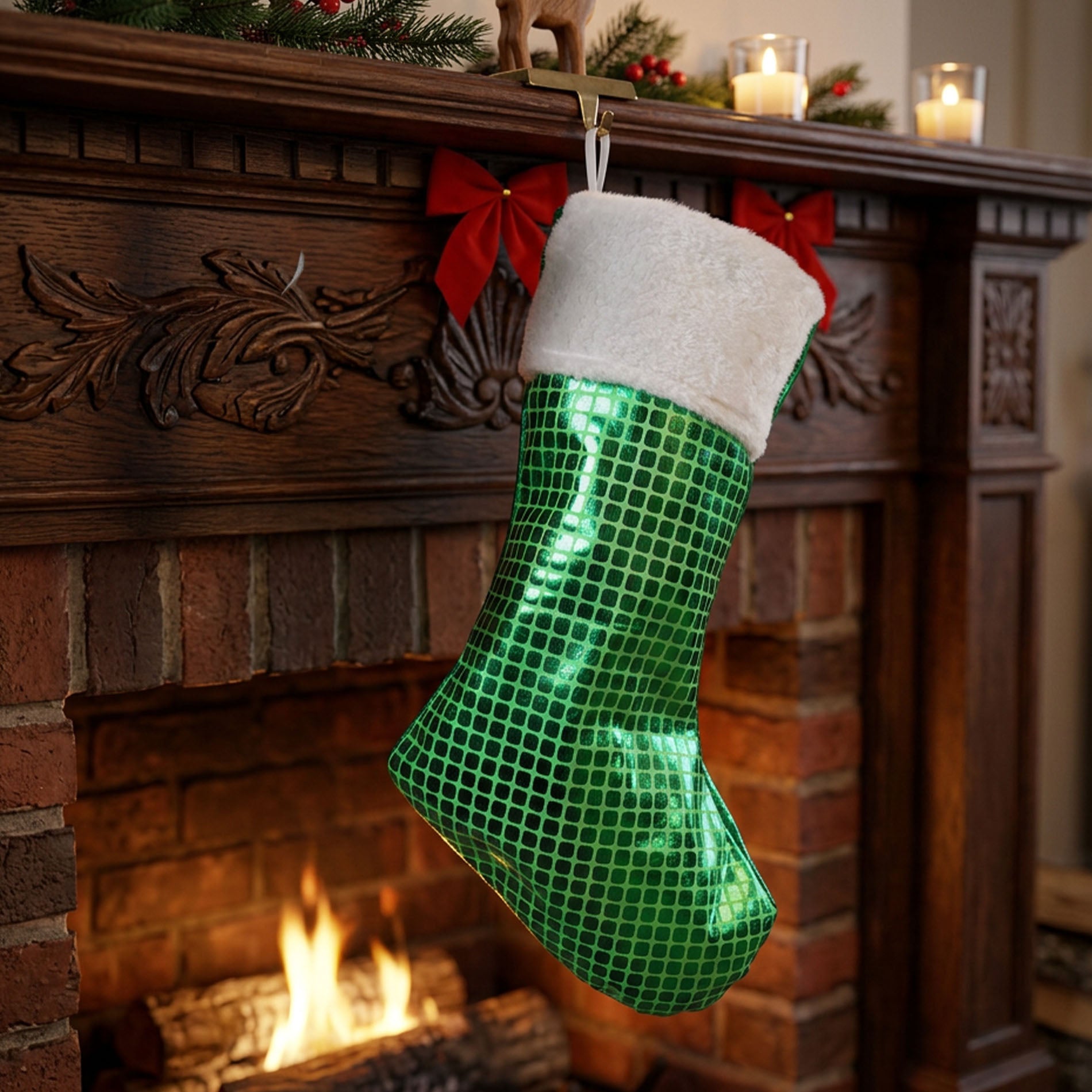 Green Christmas stocking 43 cm