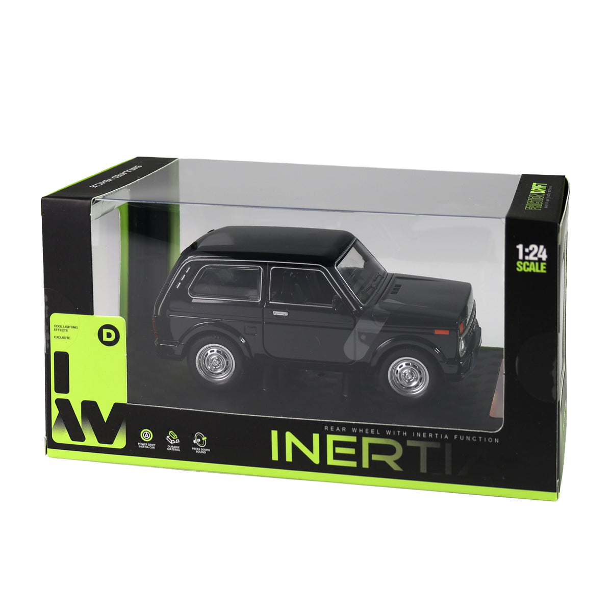 Black toy car with sound and lights