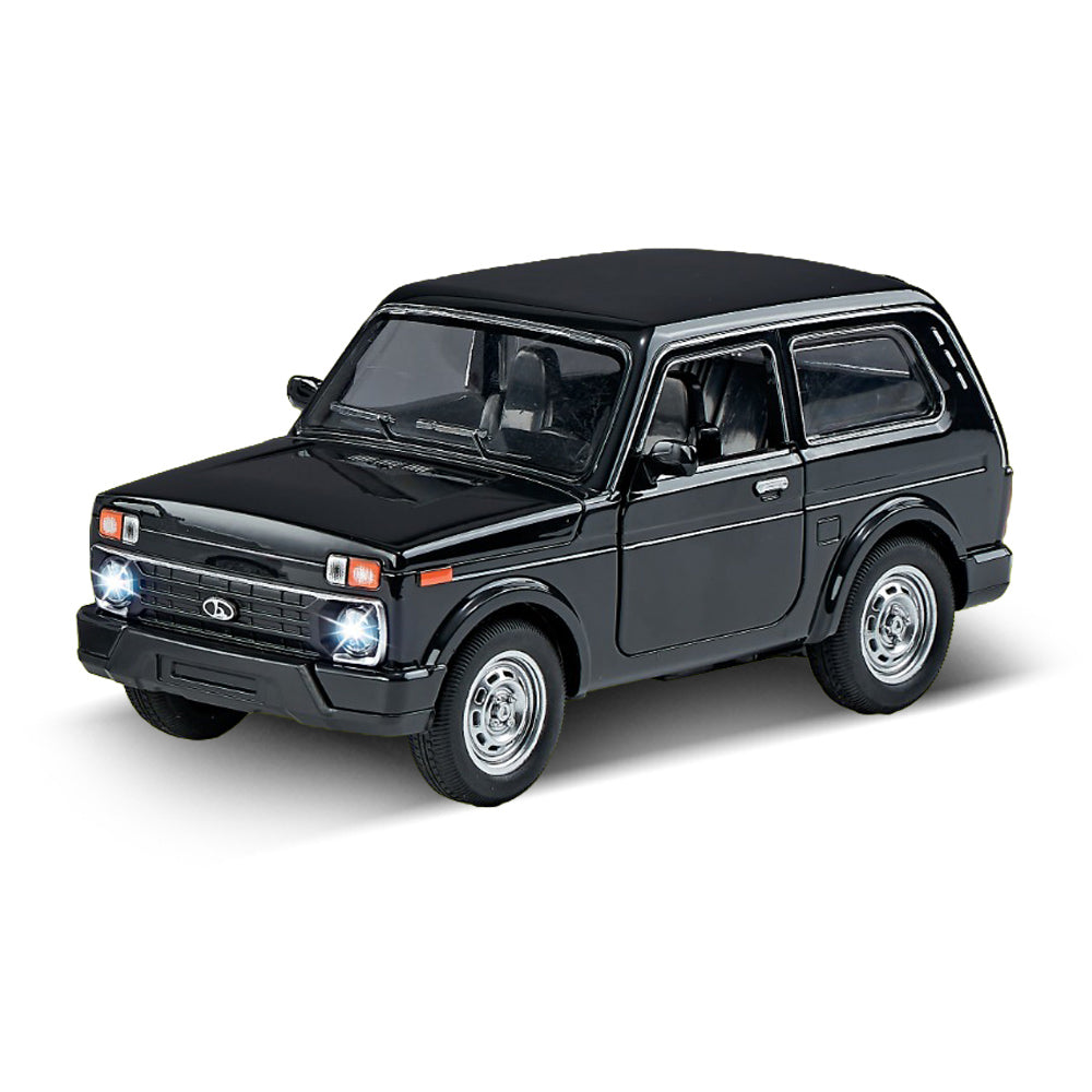 Black toy car with sound and lights