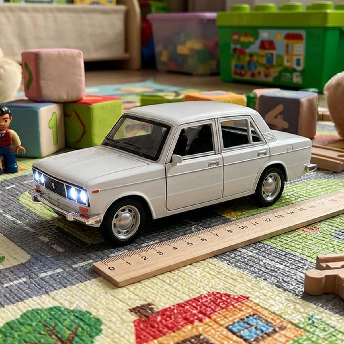 White toy car with sound and lights 18 cm