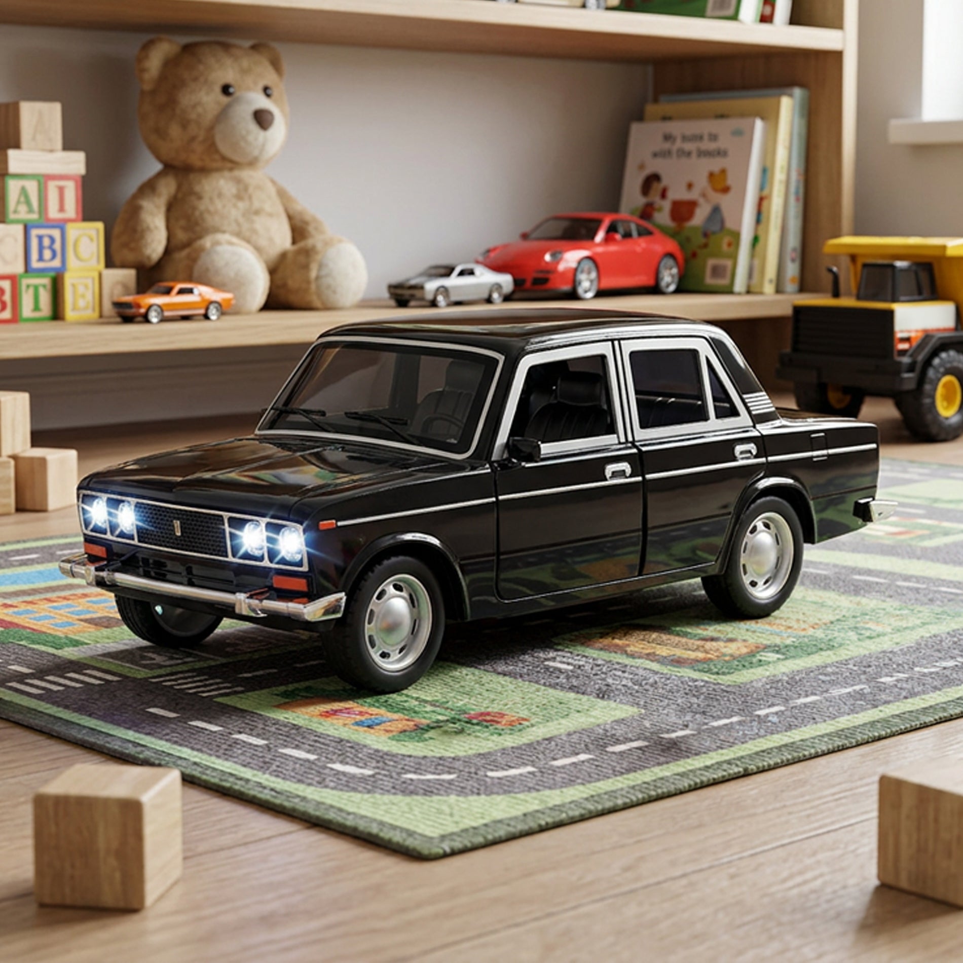 Black toy car with sound and lights 18 cm