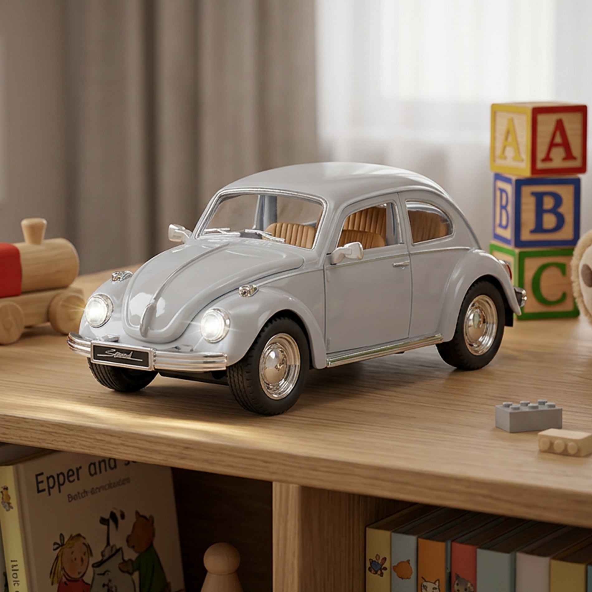 White toy car with lights and sound