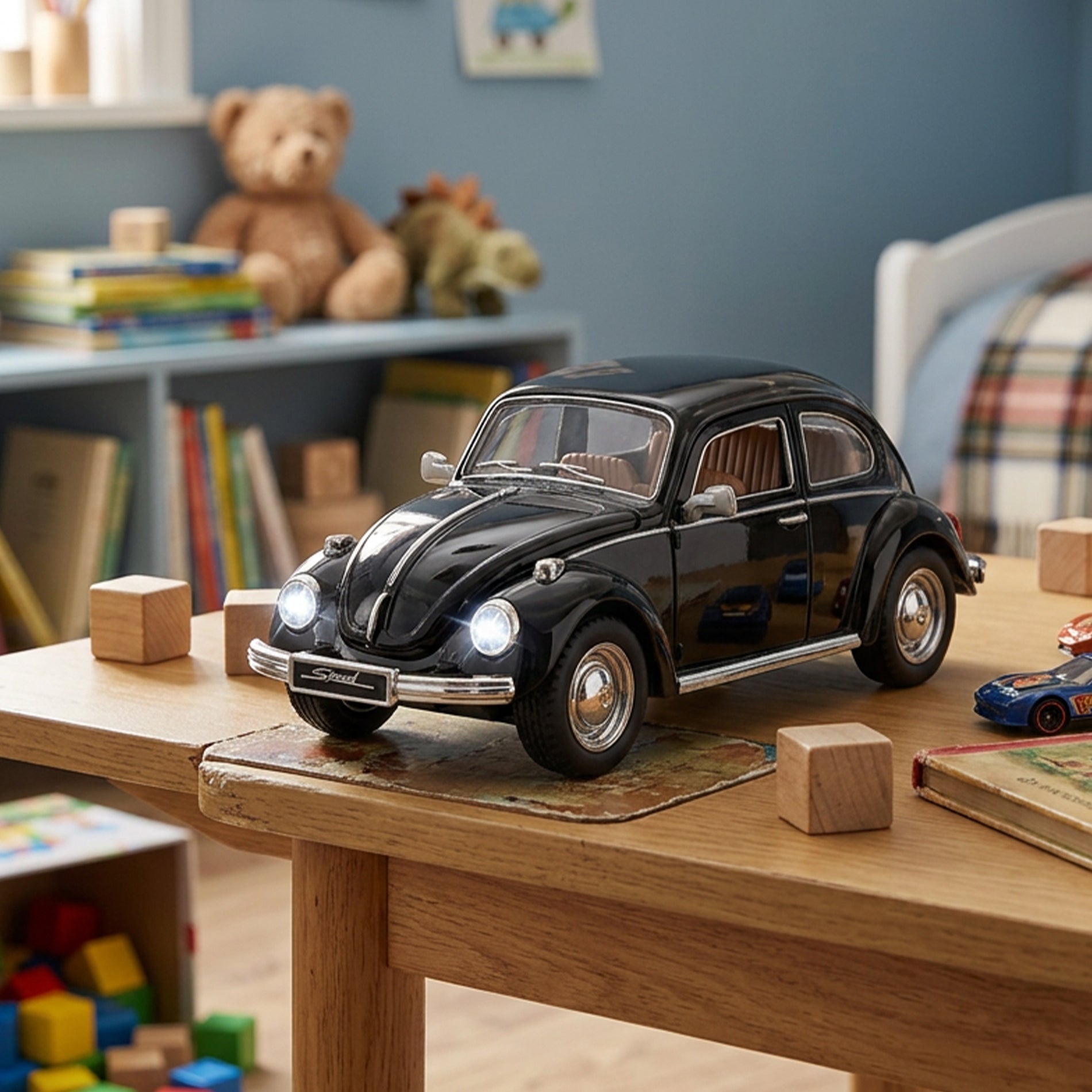 Black toy car with sound and lights