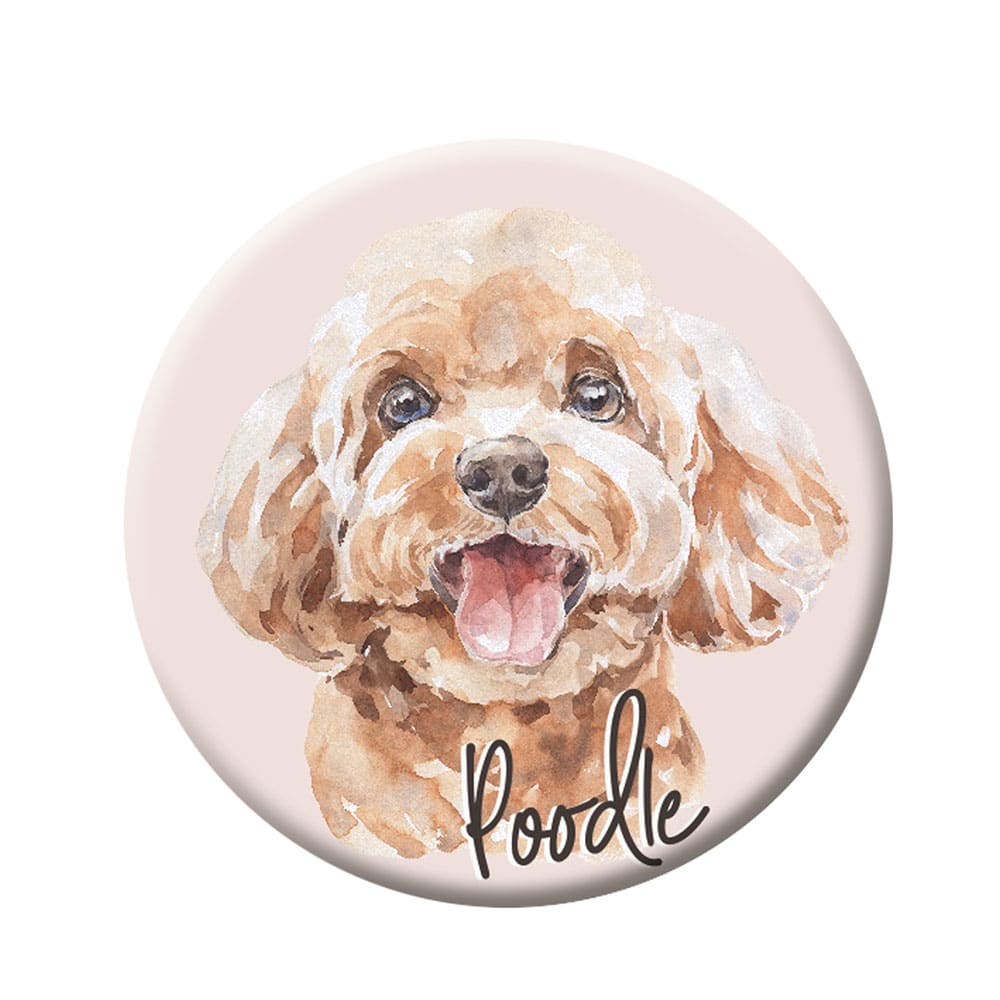 Poodle Button Badge with Safety Pin, 44 mm