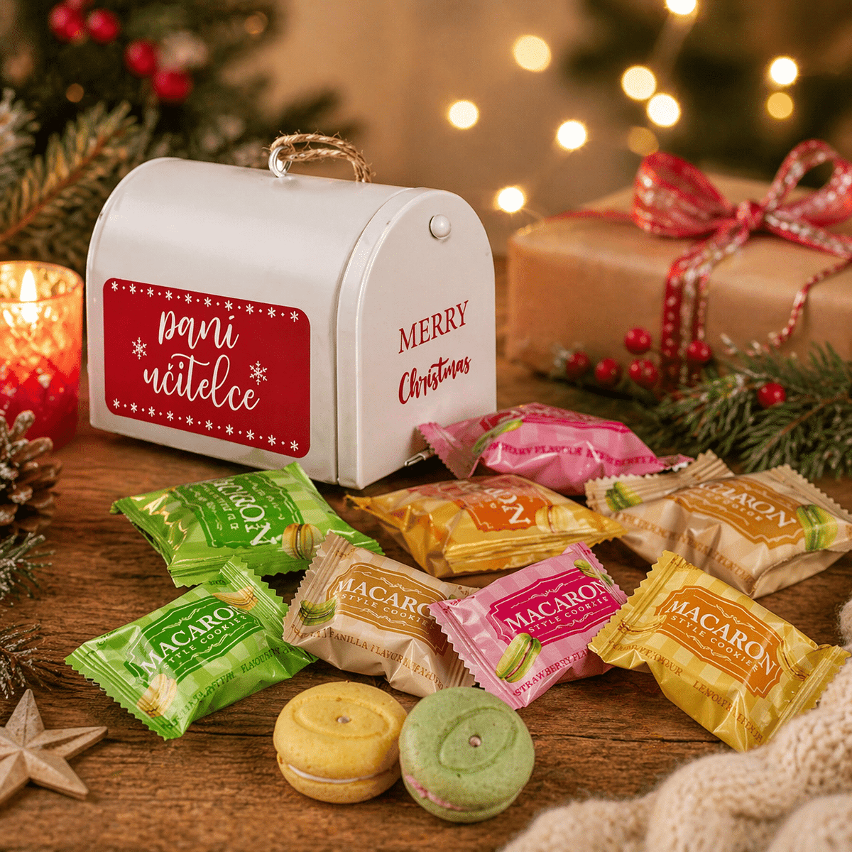 Christmas Mailbox with 4 Macarons – For the Teacher