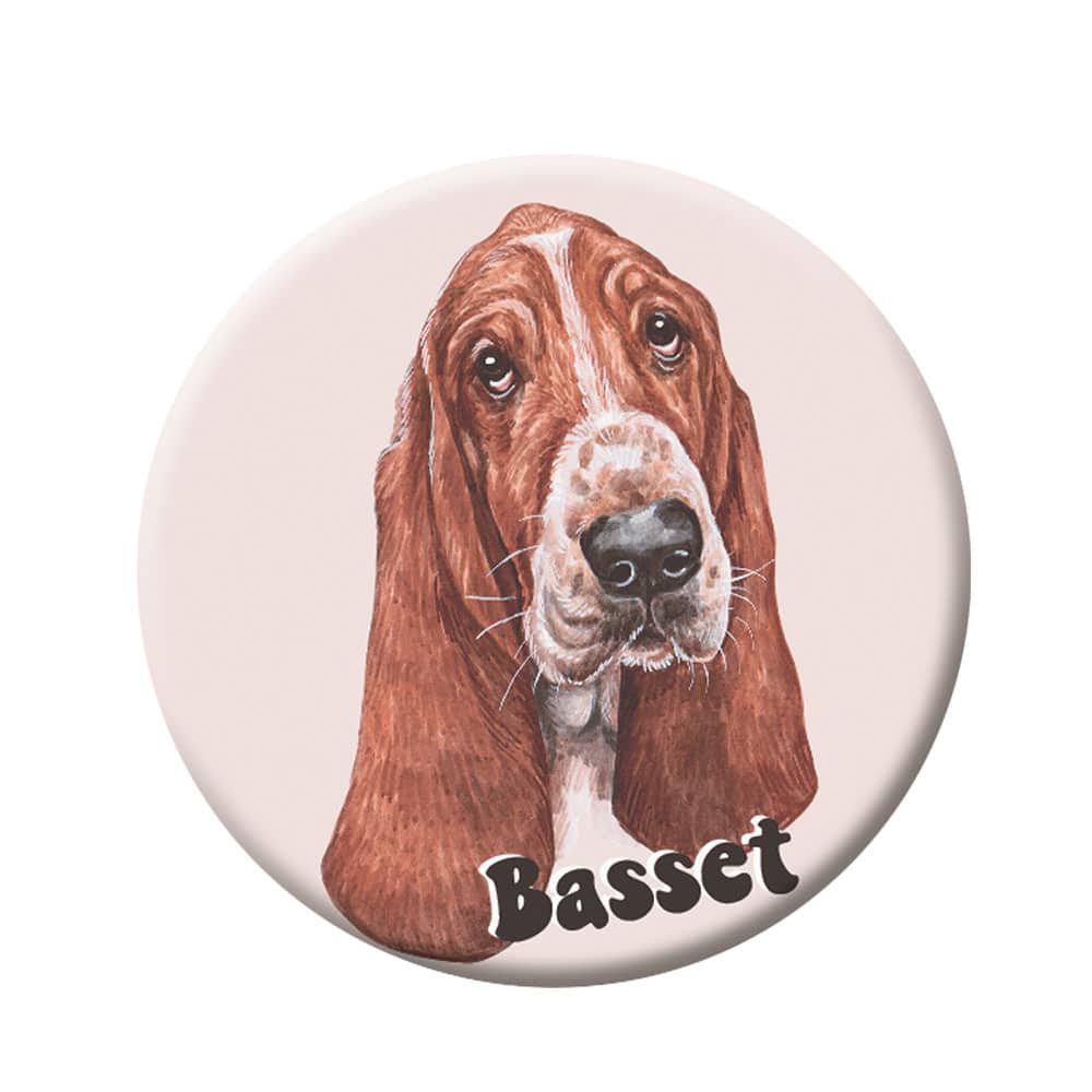44 mm Basset Dog Button Badge with Safety Pin