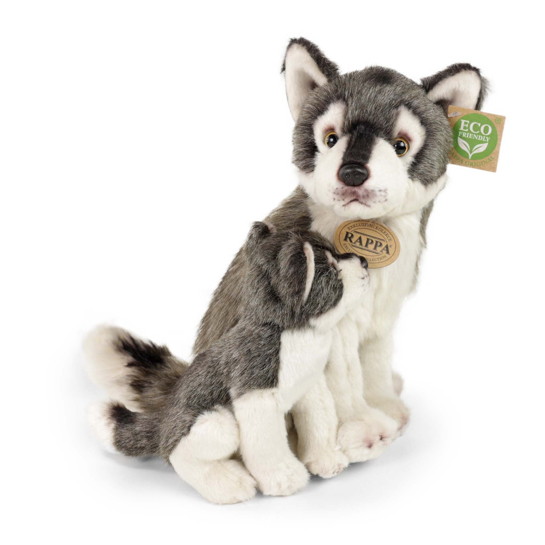 Eco-friendly plush wolf with cub 27 cm