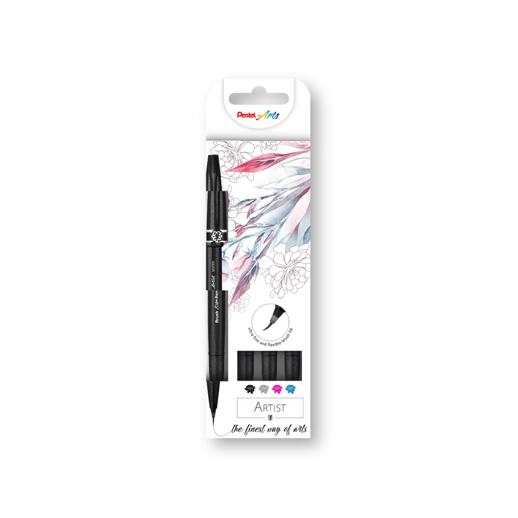 Popisovač Pentel Artist Brush - Arts 4 ks, sada