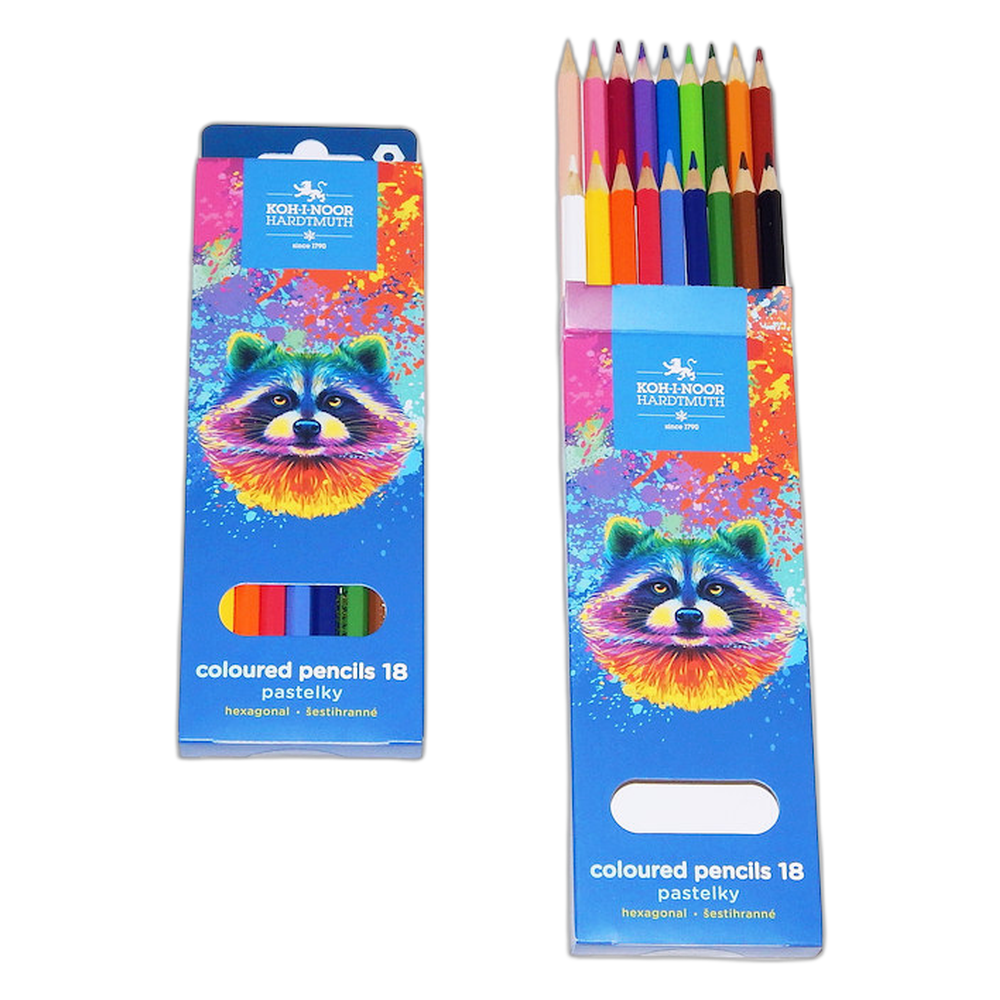 Koh-i-Noor 3553 Long Coloured Pencils 18 Raccoon