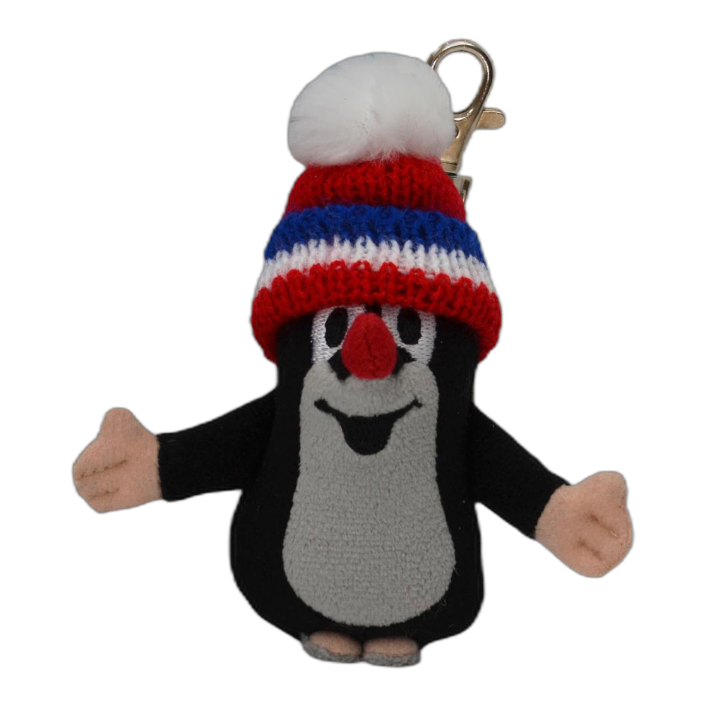 Little Mole 10 cm plush keyring with red tricolour knitted hat