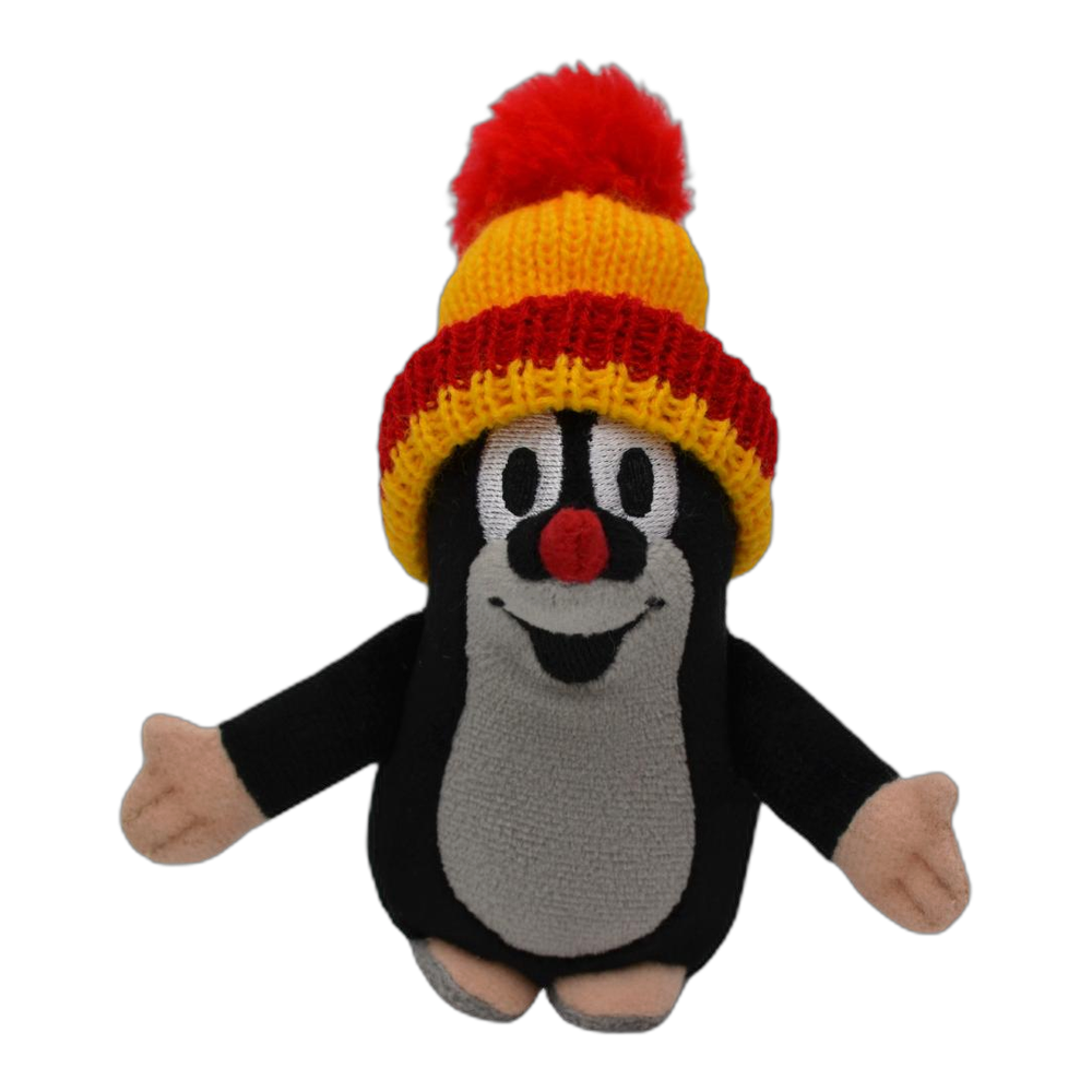 Little Mole 12 cm plush toy, red-yellow knitted hat