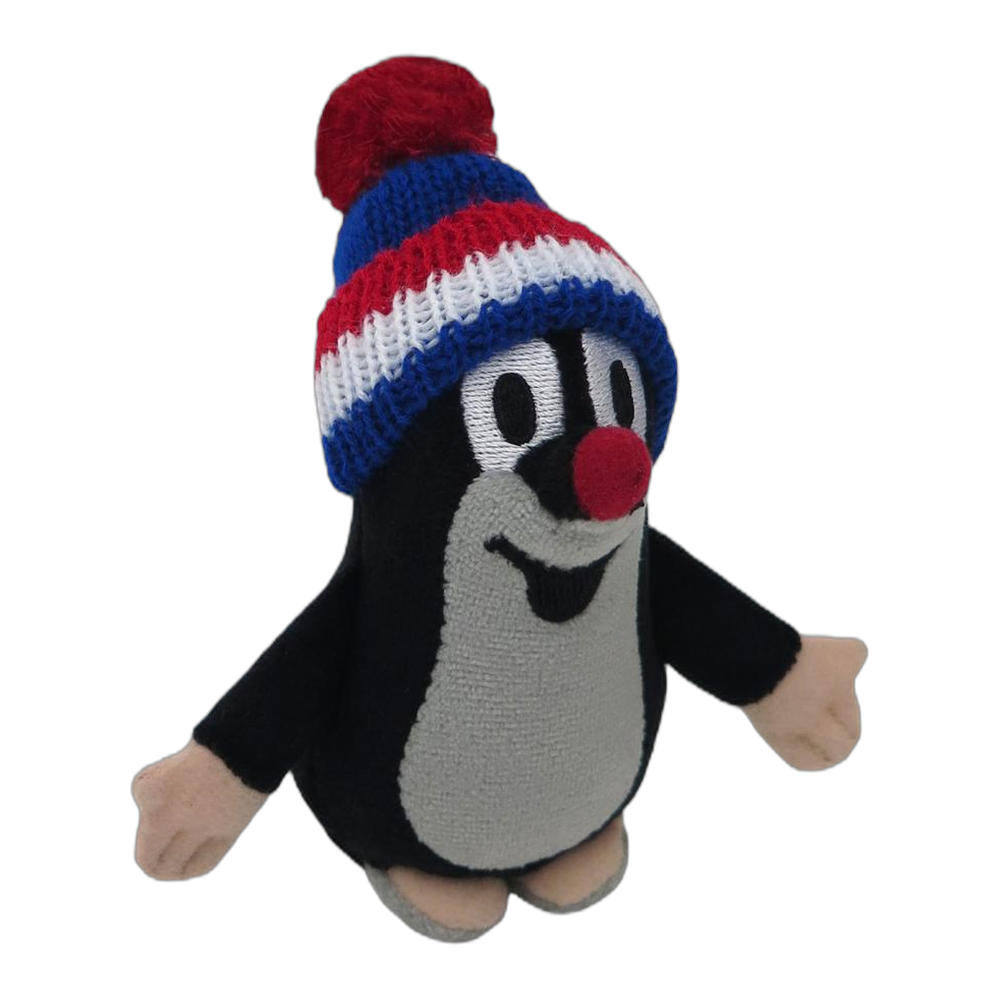 Little Mole 12 cm plush toy, blue tricolour knitted hat