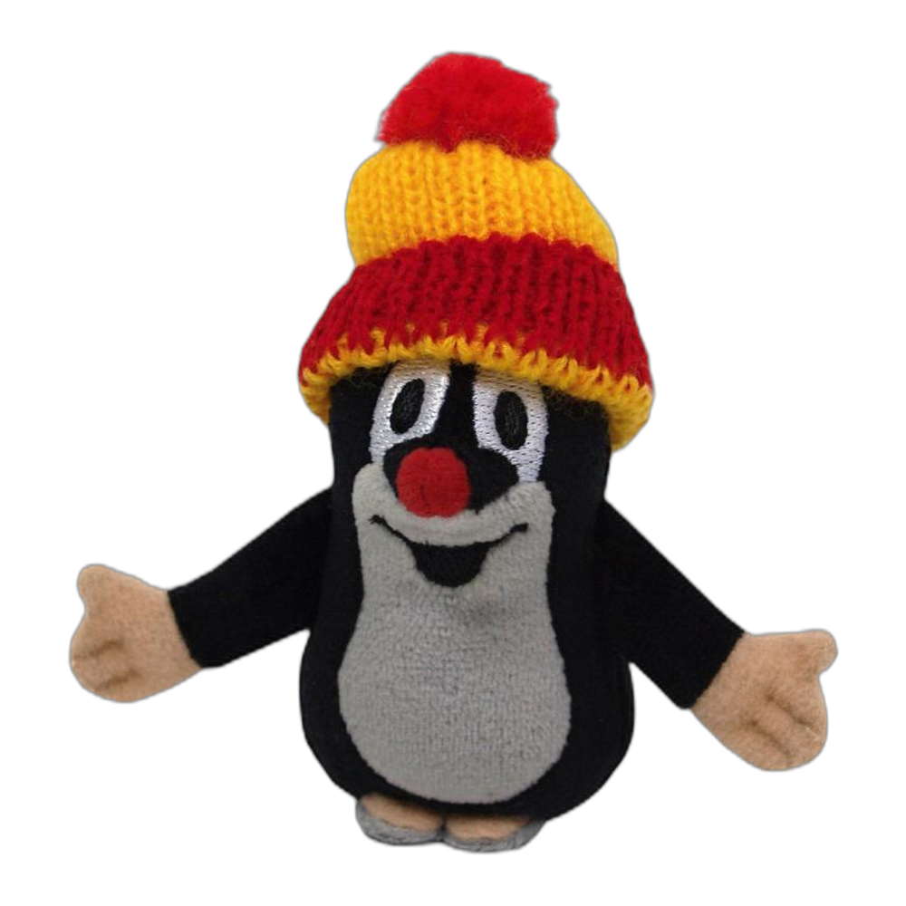 Little Mole 10 cm plush toy, red-yellow knitted hat