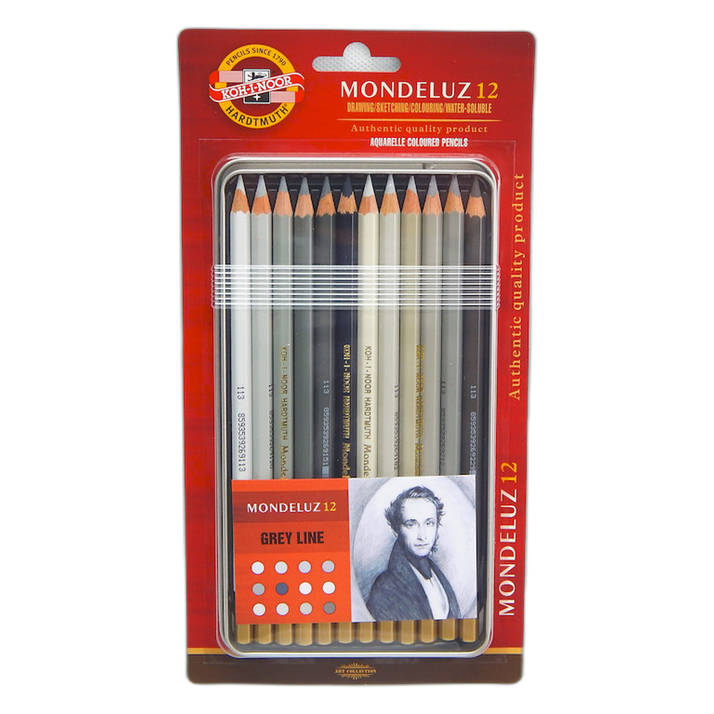 Koh-i-Noor Mondeluz Aquarell Pencils 12 Grey Shades in Tin