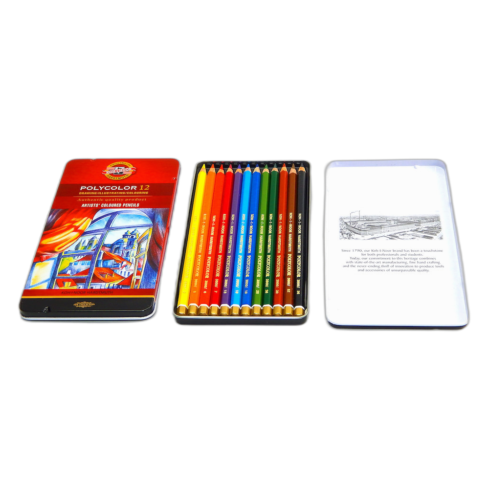 Koh-i-Noor Polycolor Artist Coloured Pencils 12 in Tin