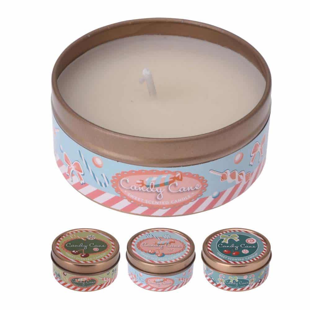 Candy Cane Vanilla Scented Candle in a Tin