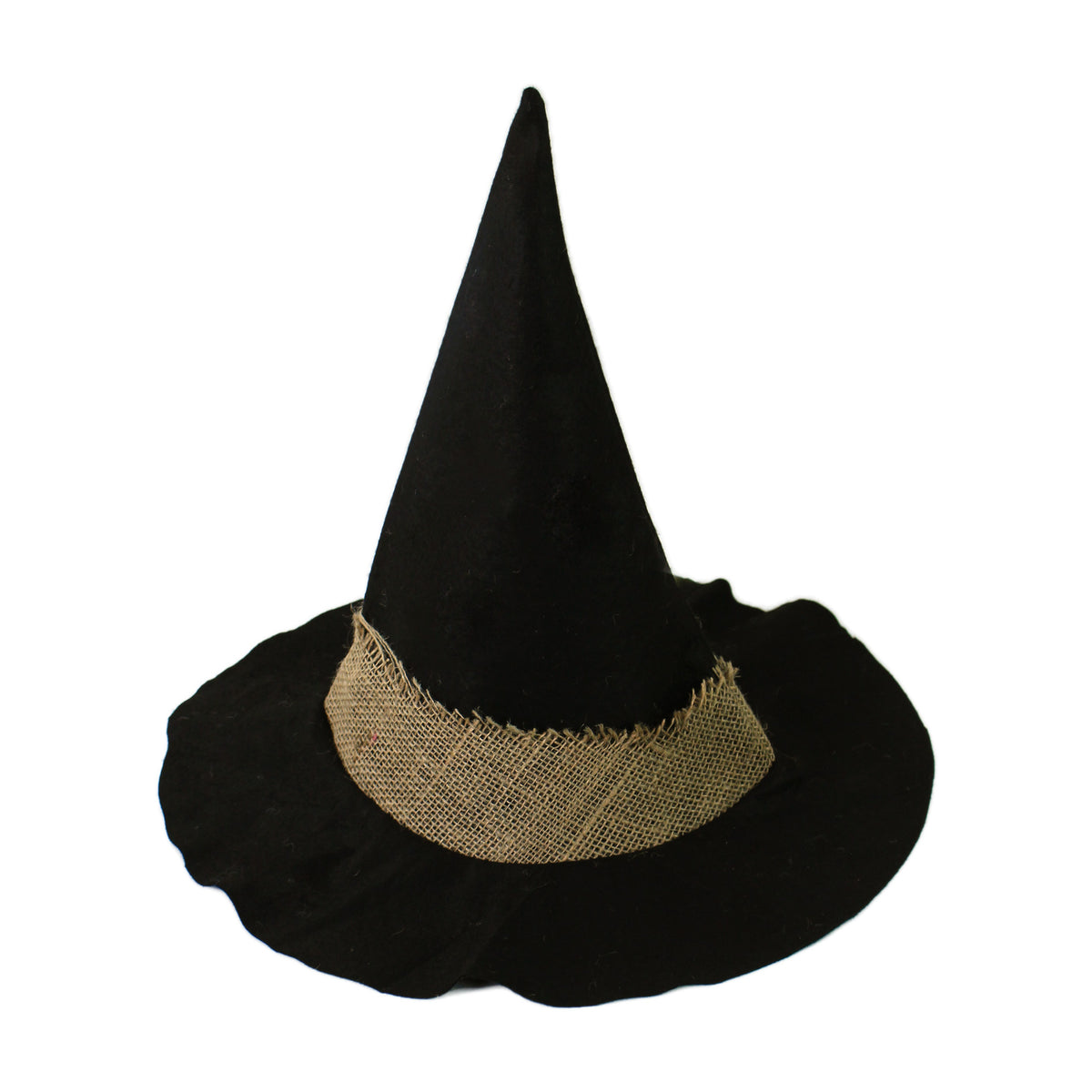 Adult witch hat in black with burlap band