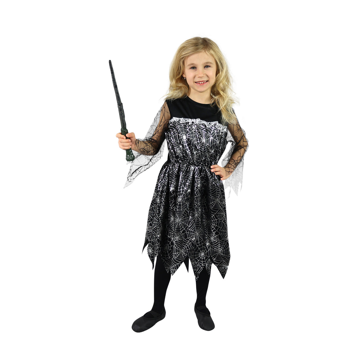 Children's witch costume with spiderweb, size M