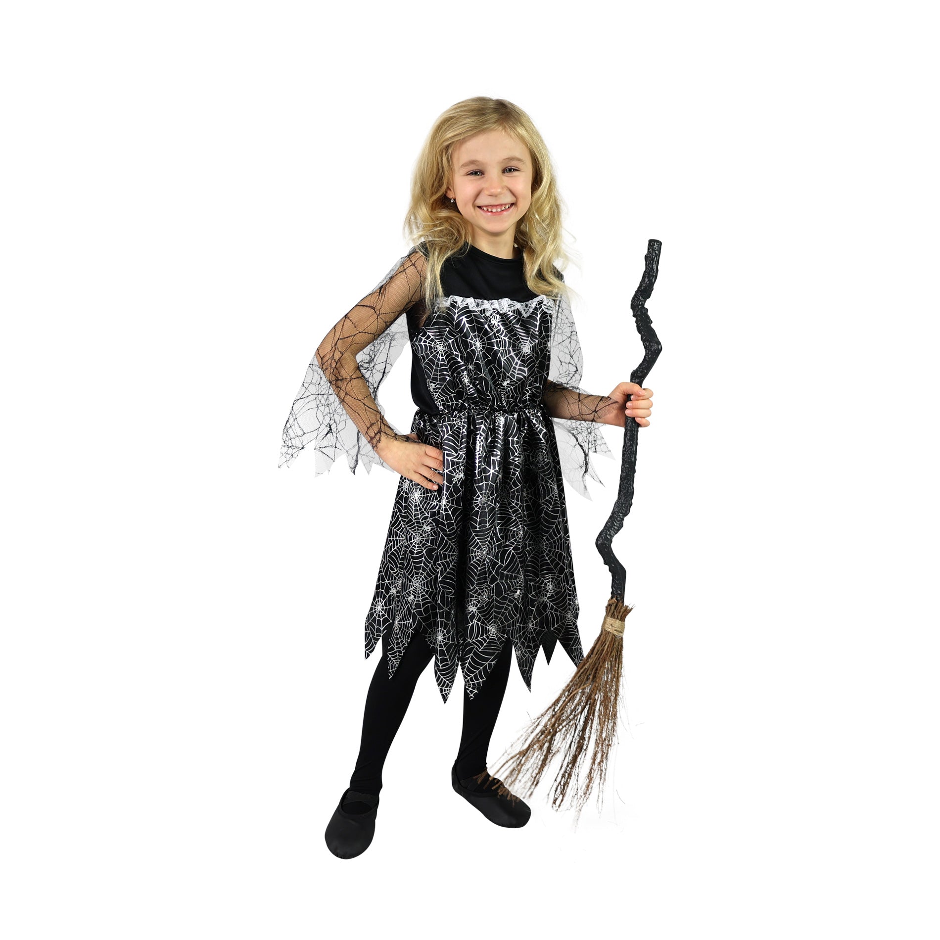 Children's witch costume with spiderweb, size M