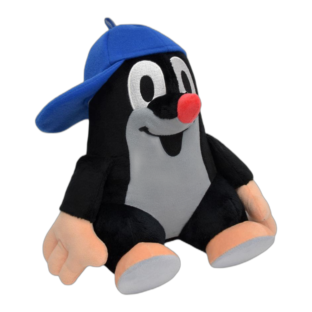 Little Mole 31 cm plush toy, blue cap, sitting