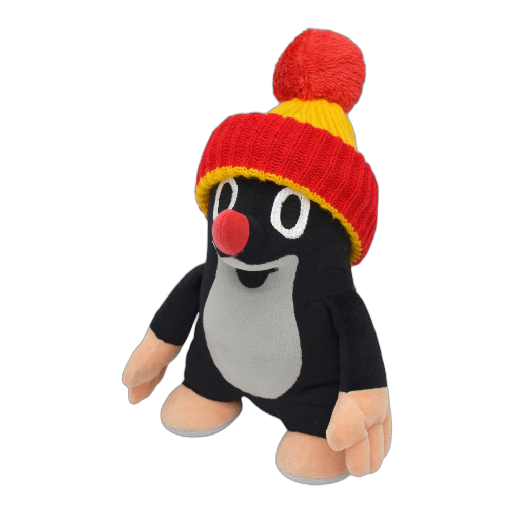 Little Mole 24 cm plush toy, red-yellow knitted hat