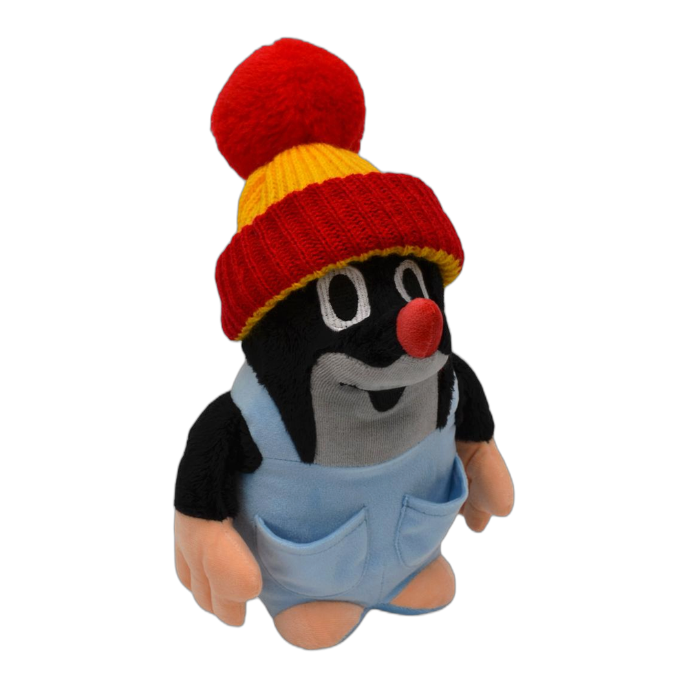 Little Mole 28 cm plush toy, red-yellow knitted hat, trousers