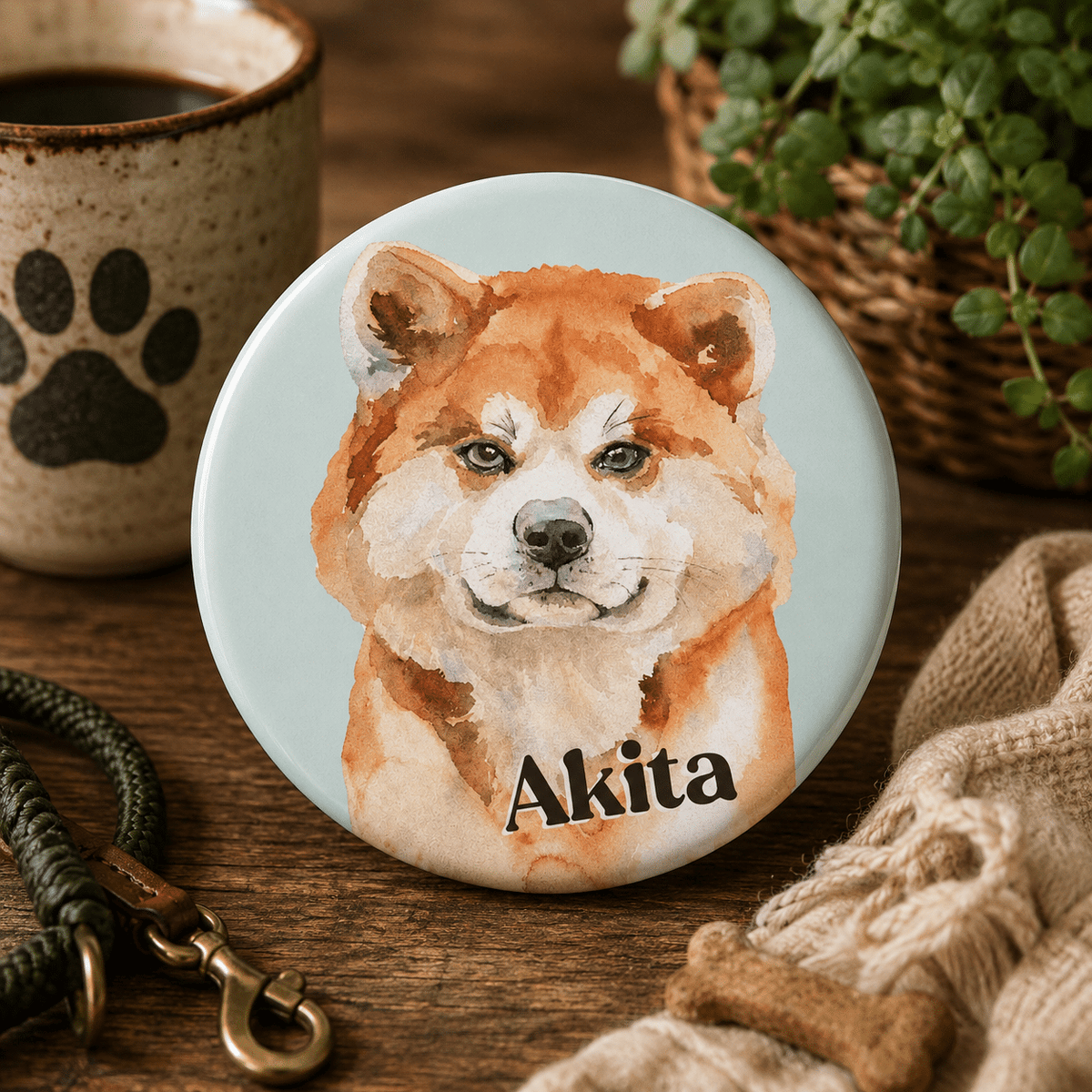 Akita Dog Button Badge with Pin