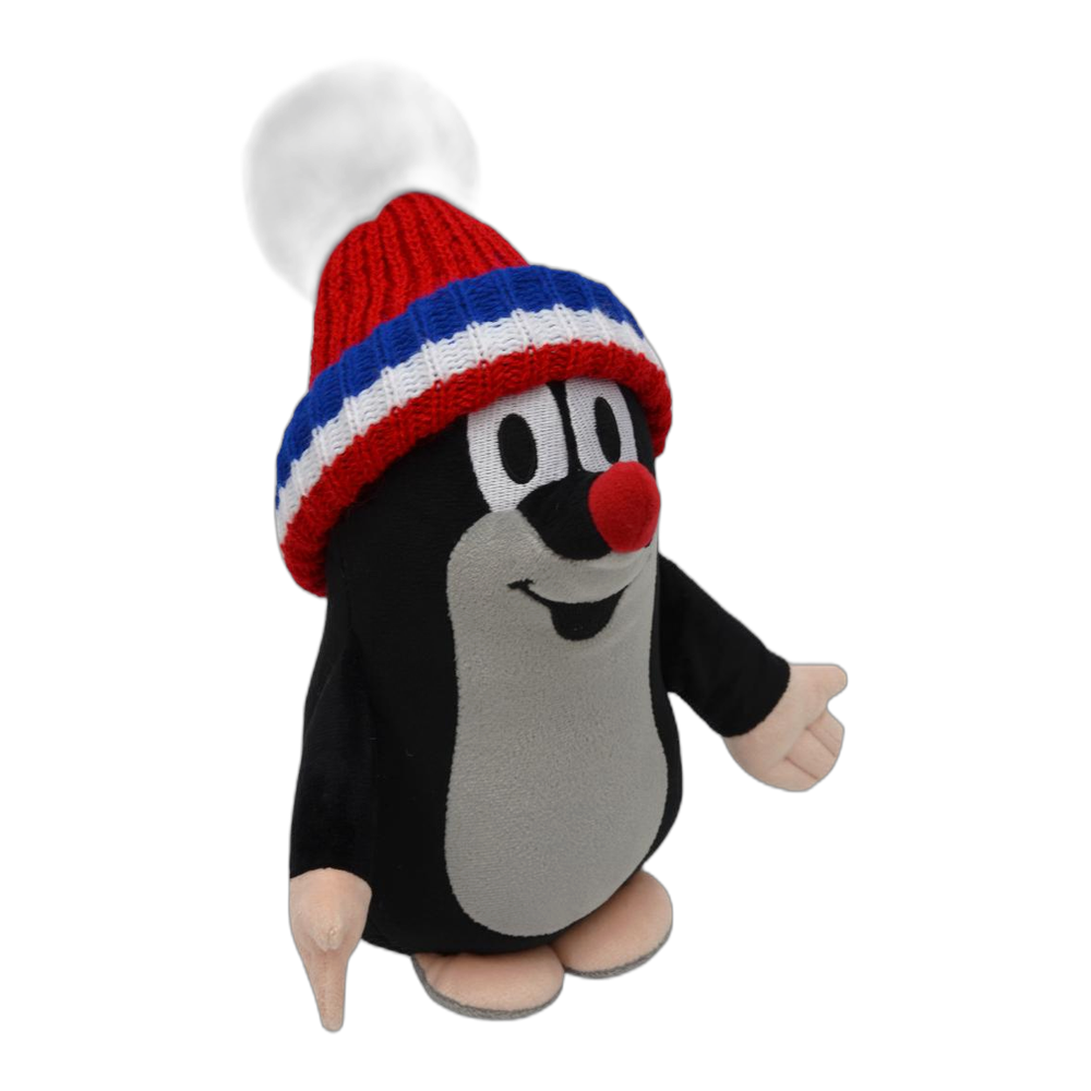 Little Mole 25 cm plush toy, red tricolour knitted hat