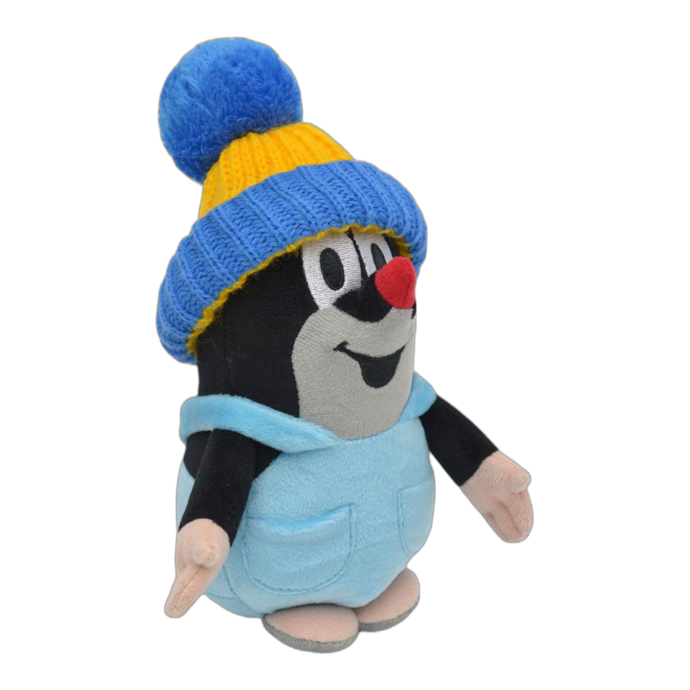 Little Mole 20 cm plush toy, blue-yellow knitted hat, trousers