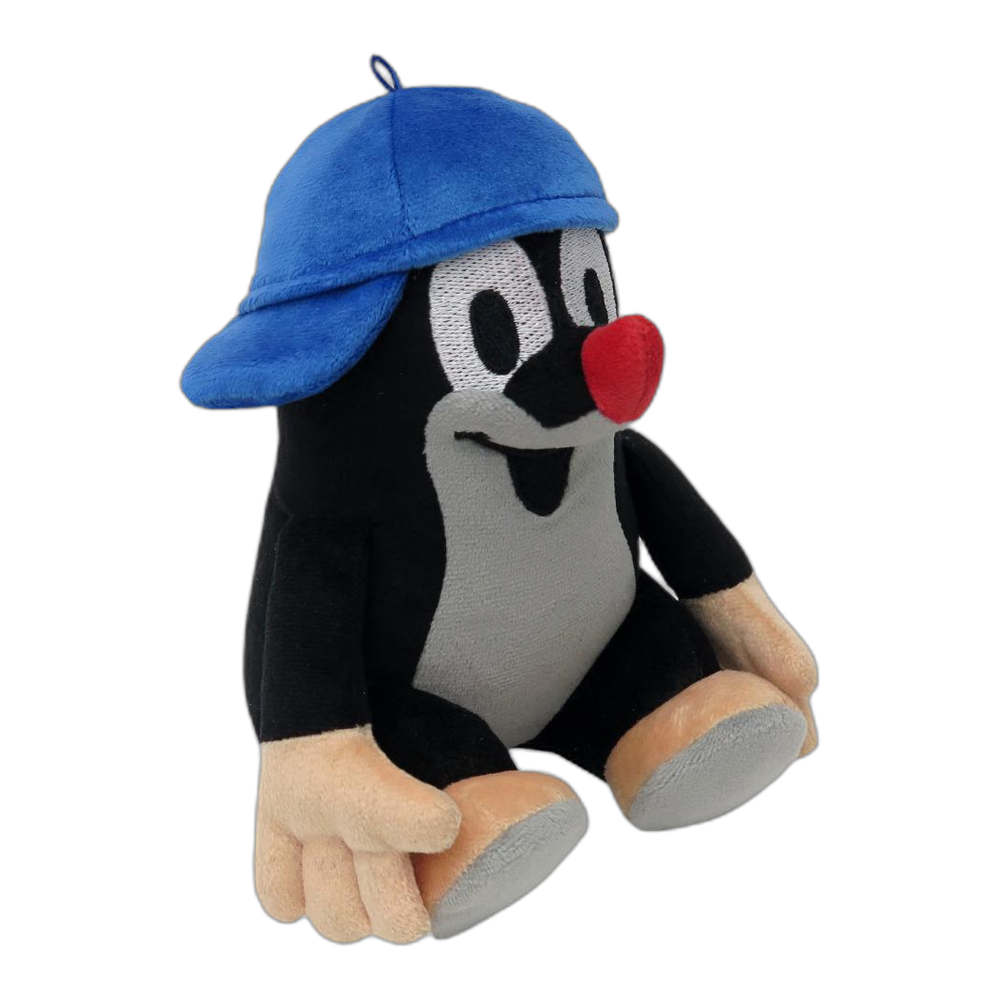 Little Mole 16 cm plush toy, blue cap, sitting