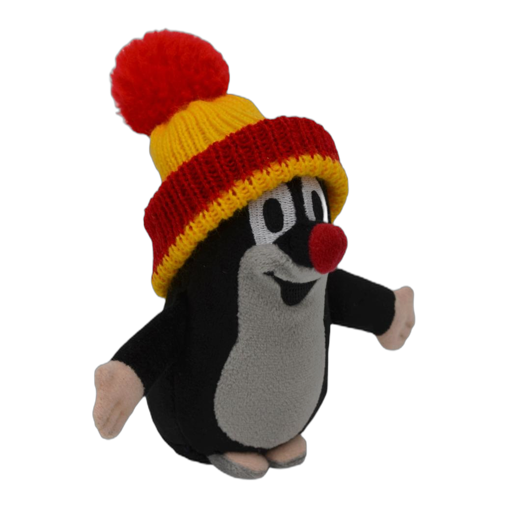Little Mole 15 cm plush toy, red-yellow knitted hat