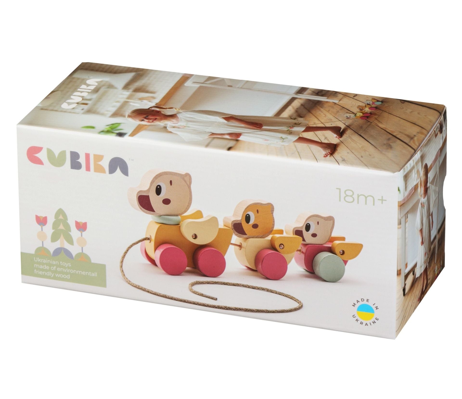 CUBIKA pastel wooden pull-along ducklings