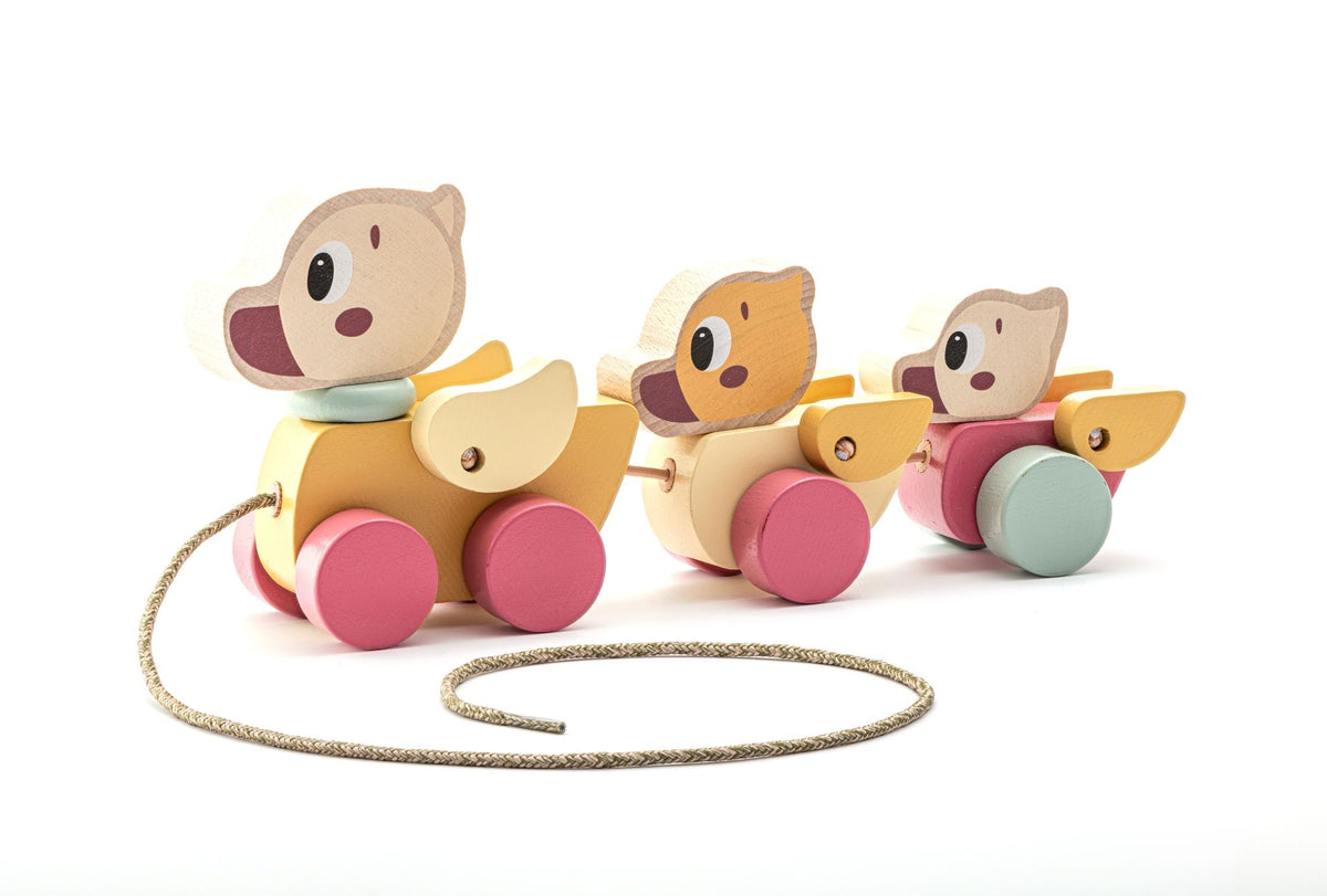 CUBIKA pastel wooden pull-along ducklings