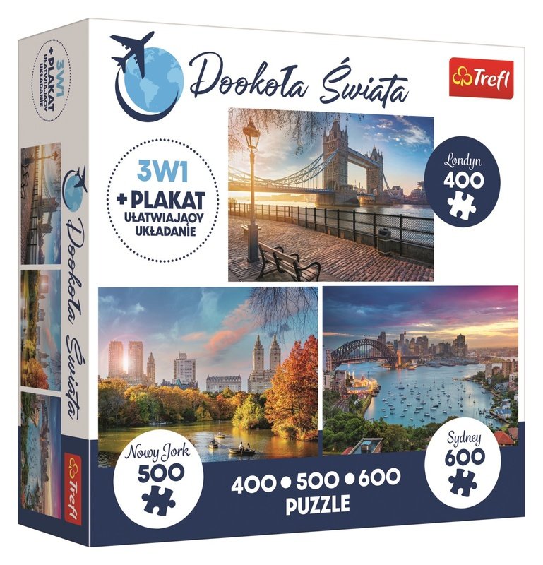 Puzzle Kolem světa: Londýn, New York a Sydney 400 + 500 + 600 dílků