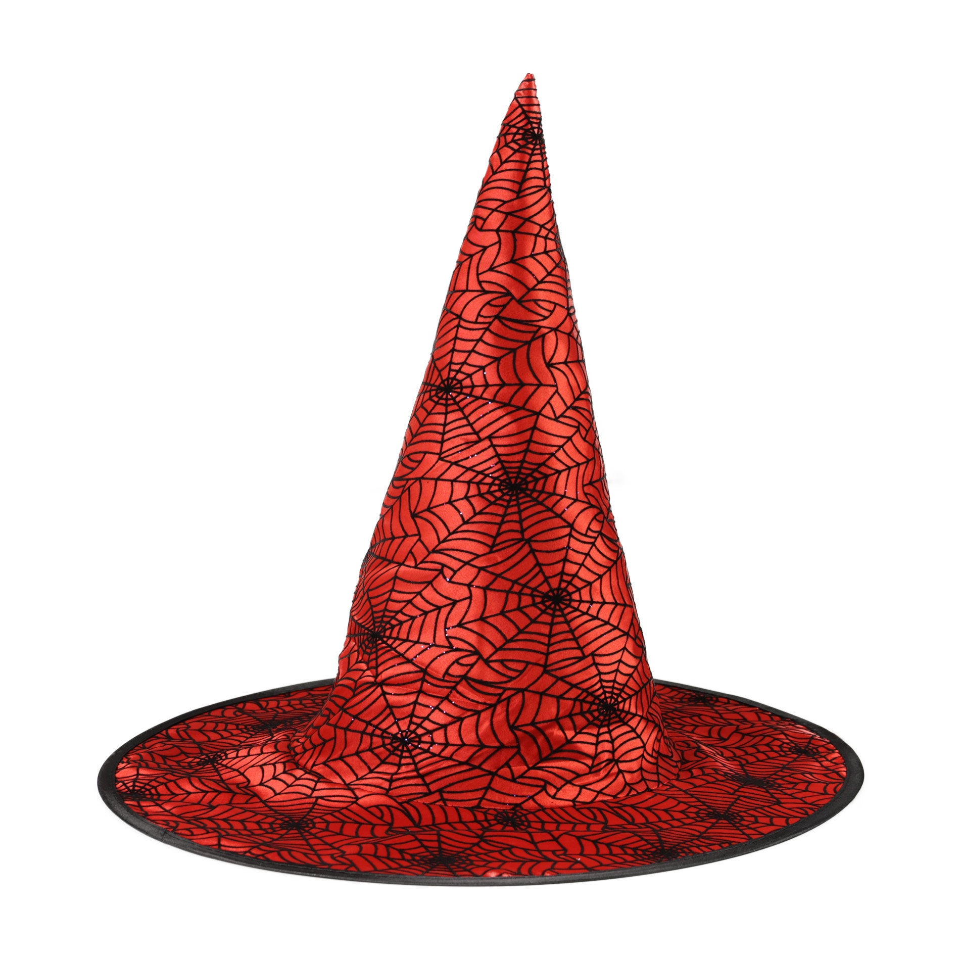 Red Witch Hat with Black Webs for Adults