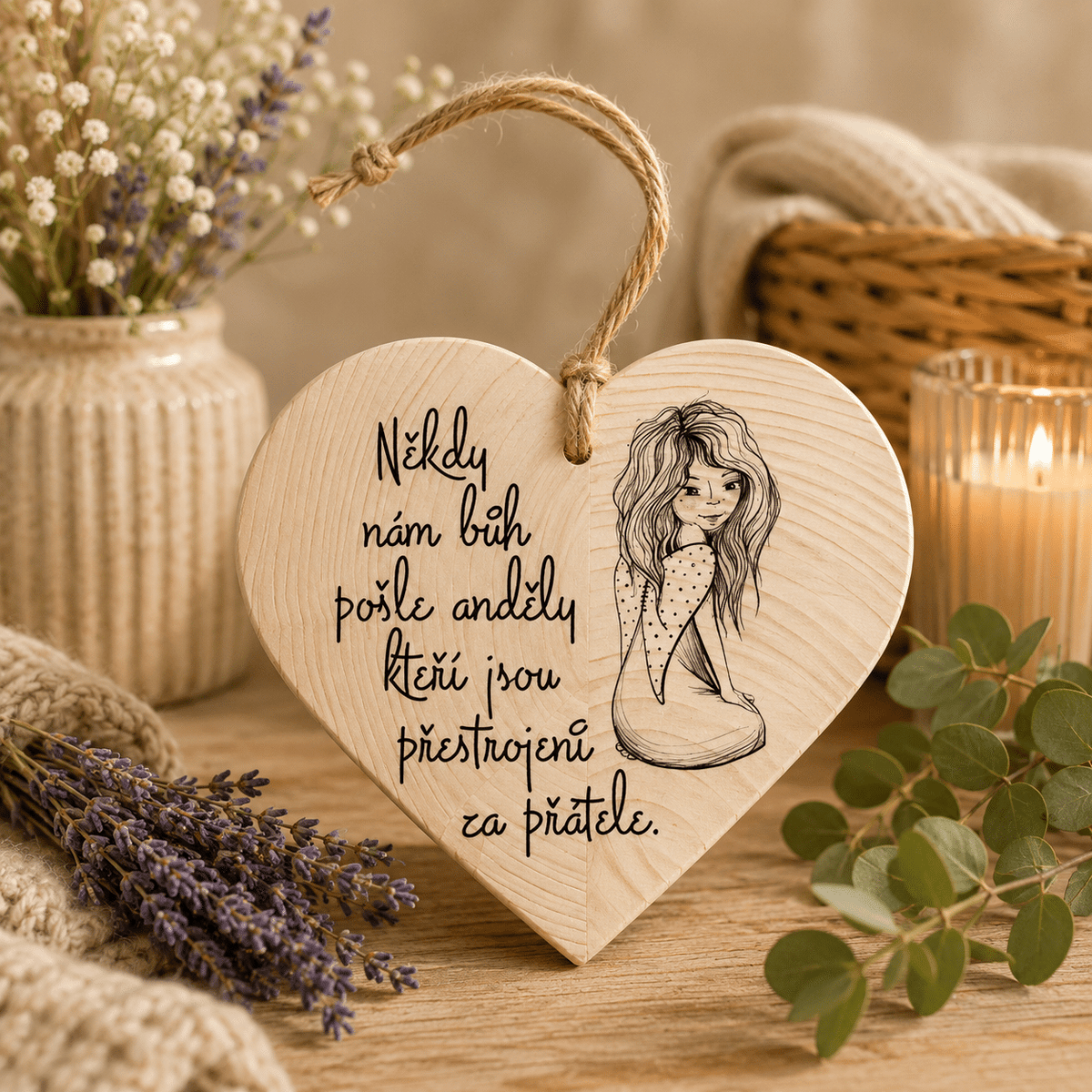 Wooden Decorative Heart 12 cm – Angels and Friends