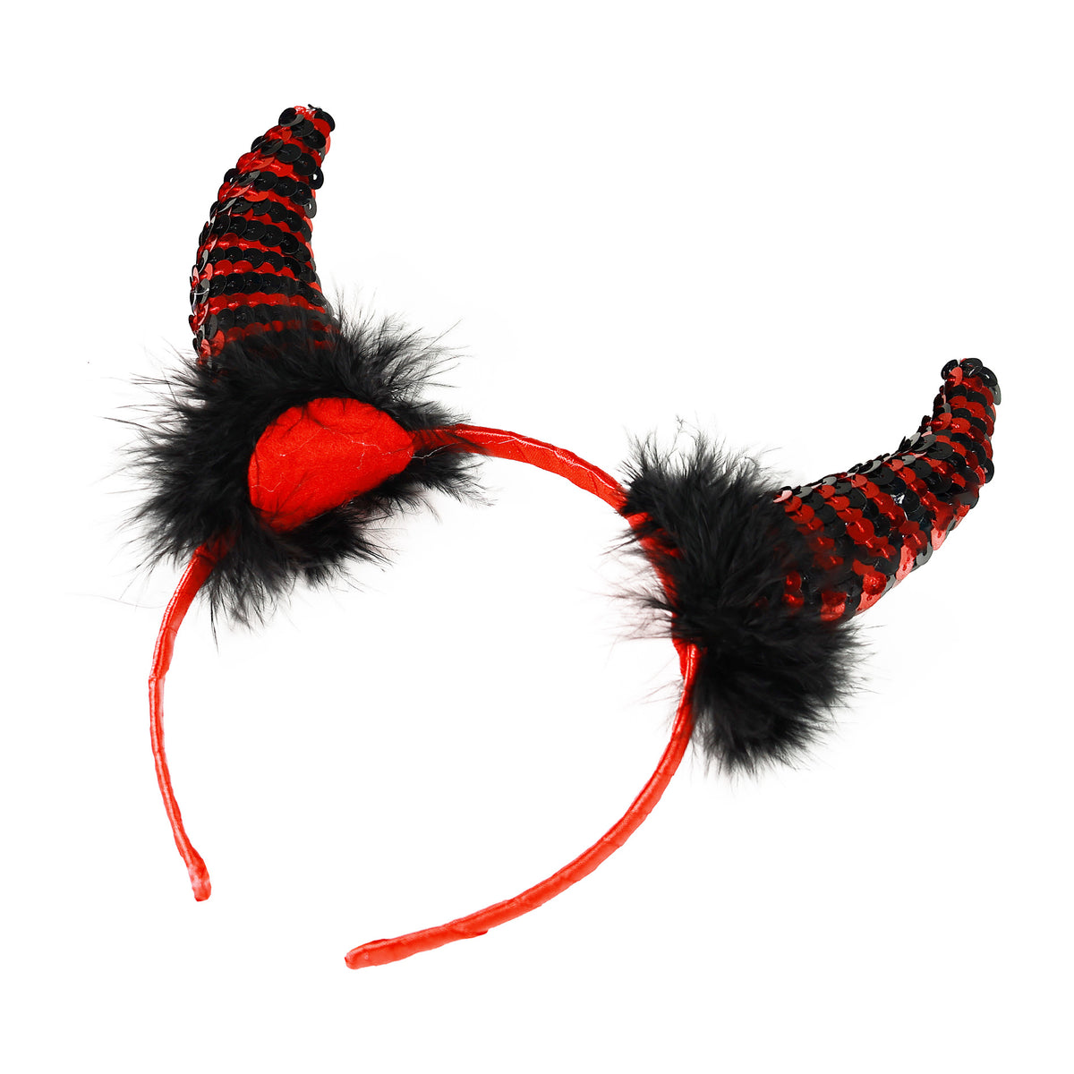 Devil horns with sequins and feathers