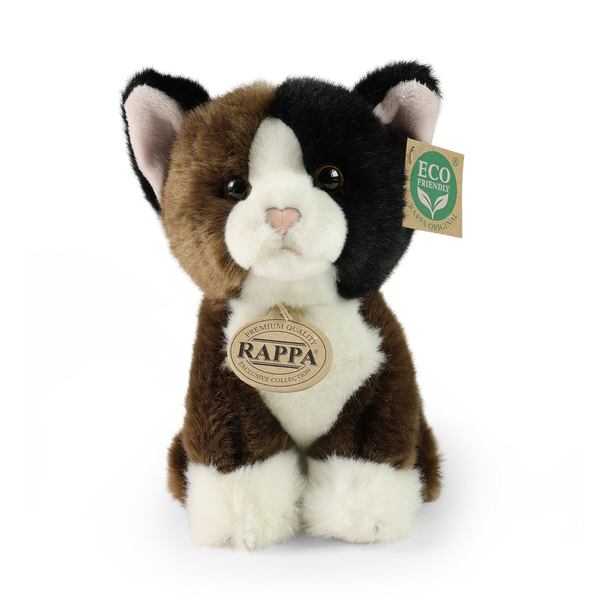 Eco-friendly tricolour plush cat 18 cm