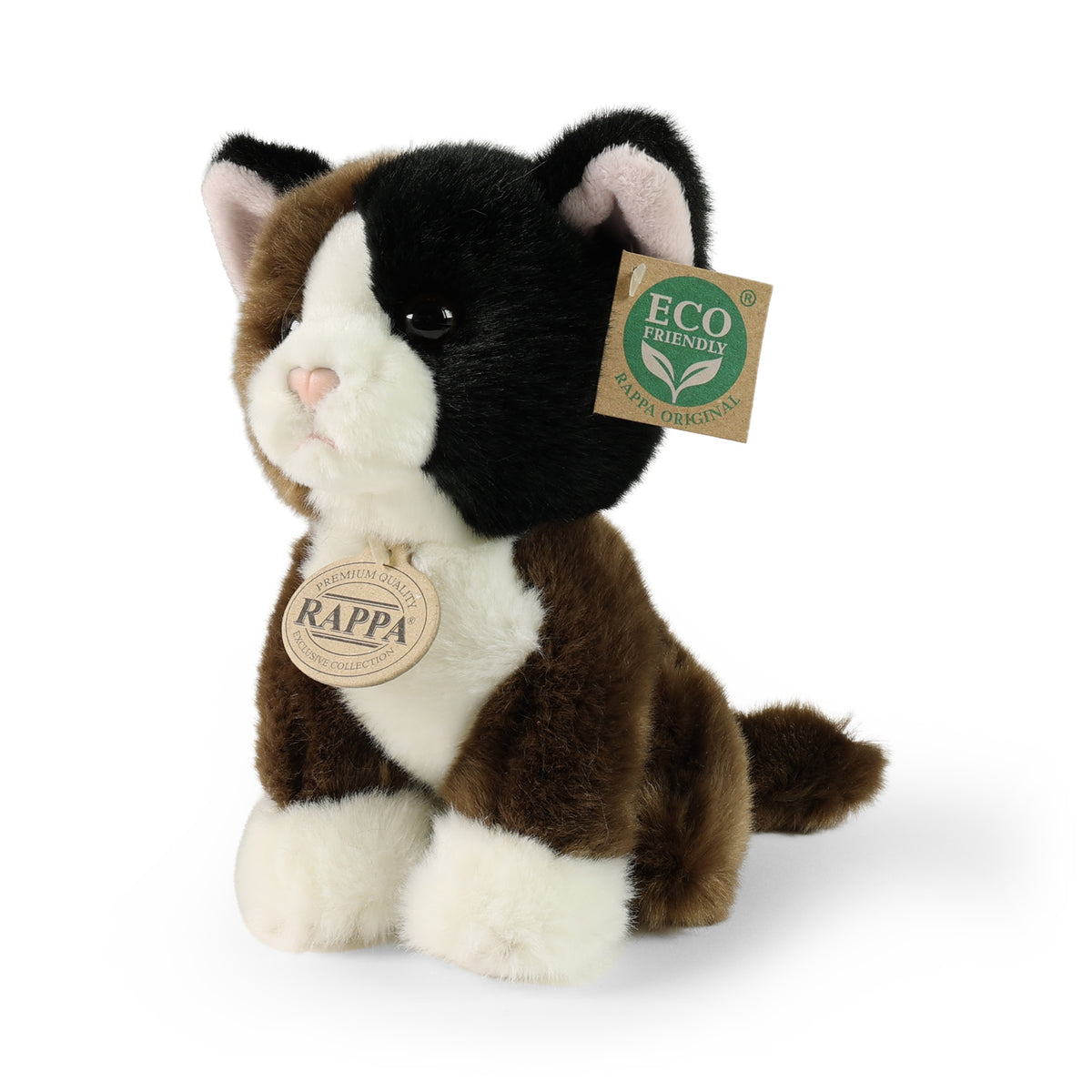 Eco-friendly tricolour plush cat 18 cm