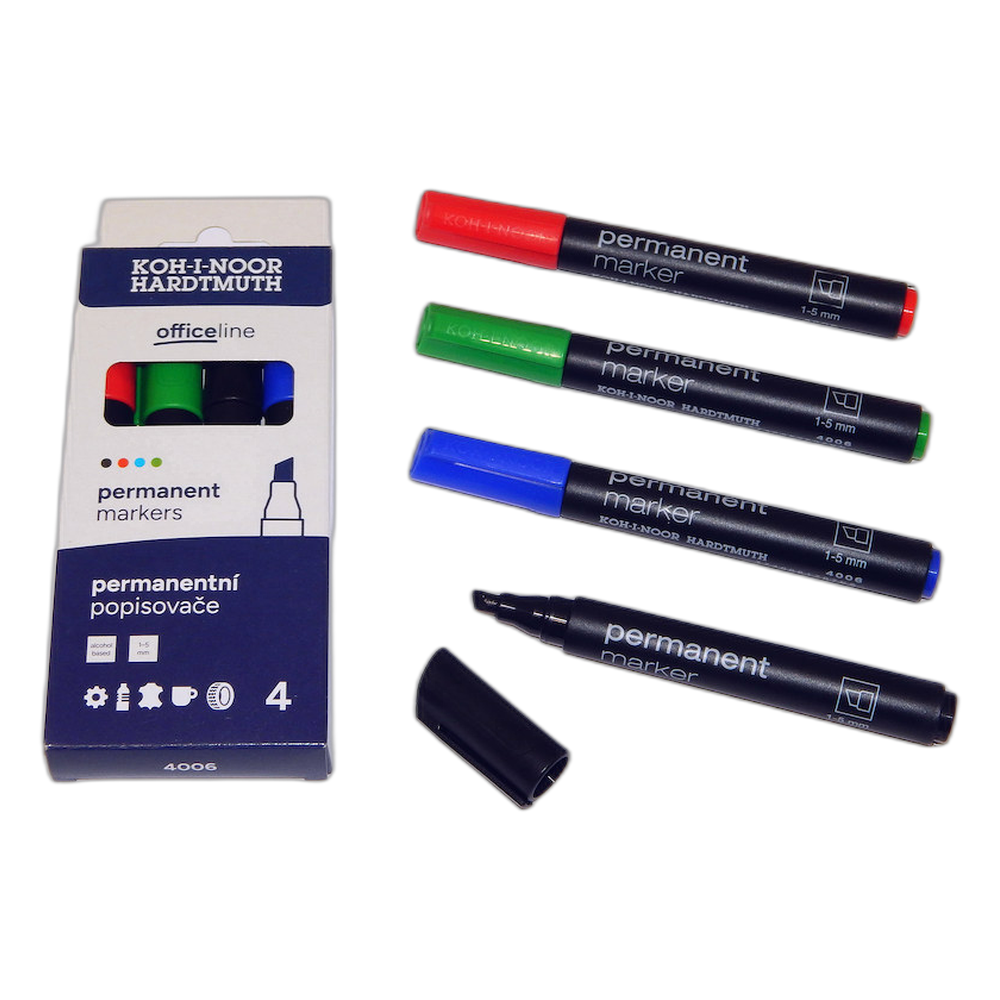 Koh-i-Noor 4006 Permanent Markers Set of 4 Chisel Tip