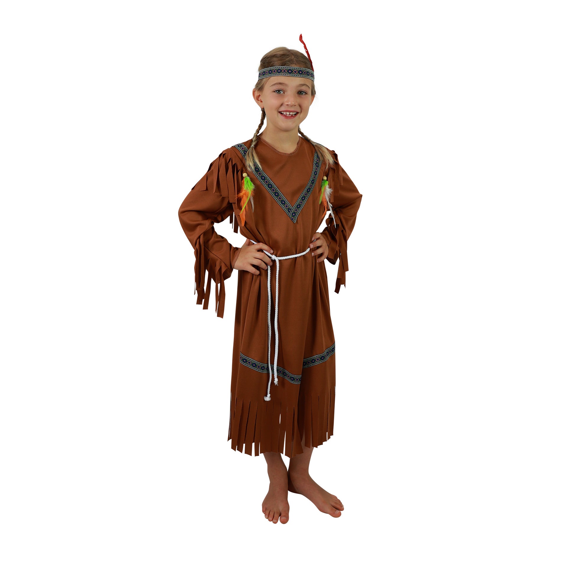 Children's Indian Girl Costume with Feather Headband (M)