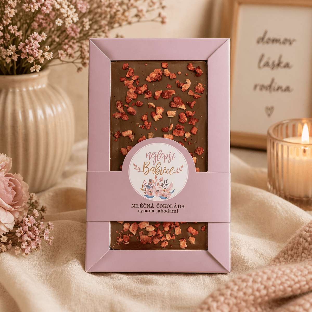 Milk Chocolate with Strawberries for the Best Grandma, 80 g